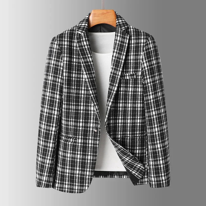 High-end Fabric Leisure Spring and Autumn Thin Fashion Suit Korean Plaid Casual Clothes Single West Mens Coat Tide Blazer Hombre