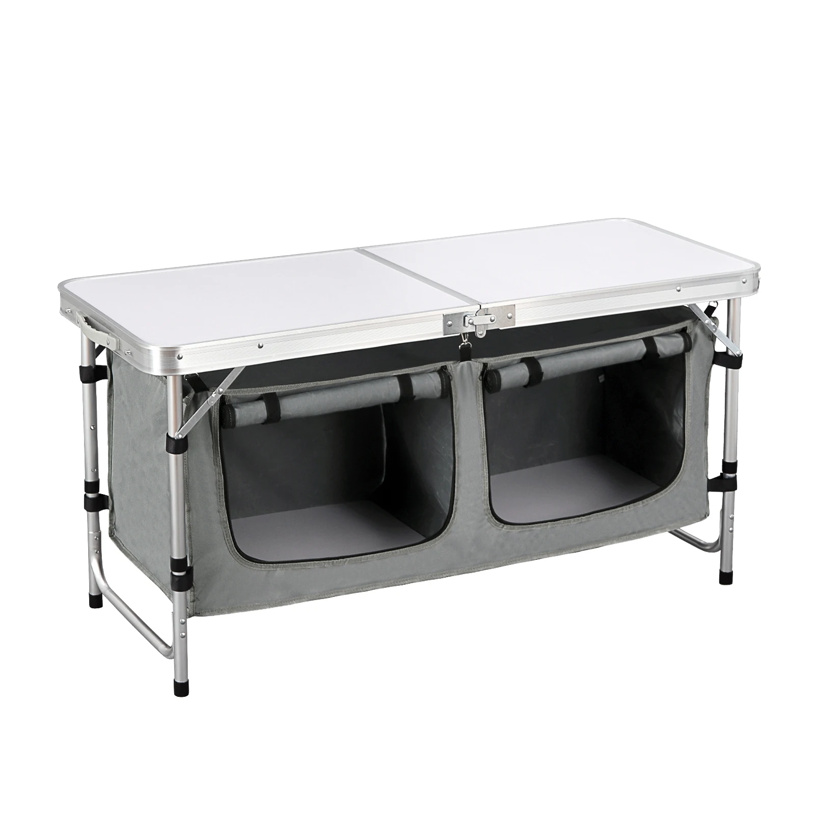 WOLTU Klappbarer Picknicktisch, Aluminium-Koffertisch mit Aufbewahrungstasche, Schränke, höhenverstellbarer Campingtisch für den Grillgarten