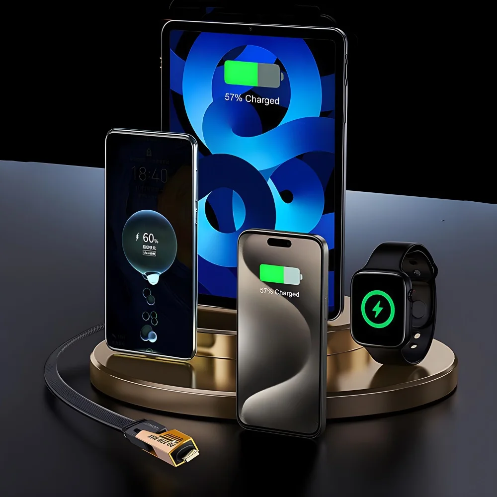 2025 جديد Mecha أربعة في واحد 6A كابل بيانات شحن سريع أصفر وأسود مضفر مزدوج النوع اثنين إلى اثنين كابل شحن #3