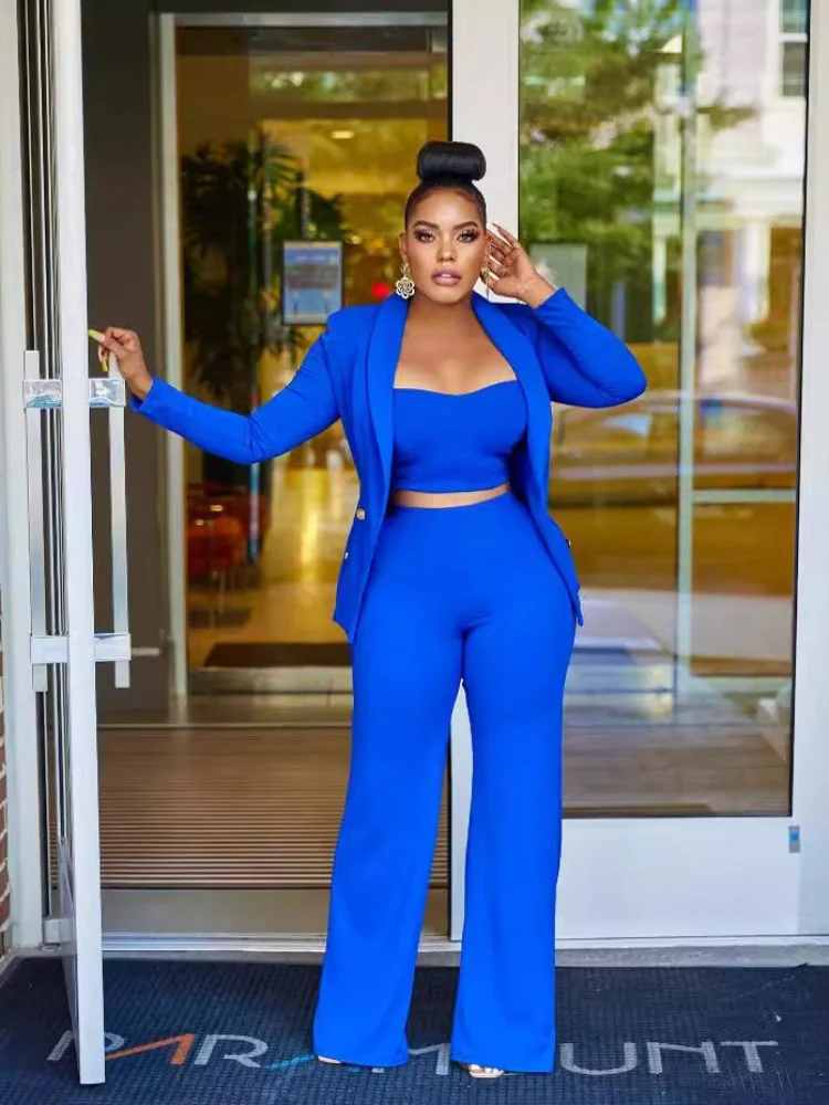 세 자매 신상품 가을 겨울 패션 우아한 출퇴근 여성복 단색 여성용 쓰리피스 세트 팬츠슈트