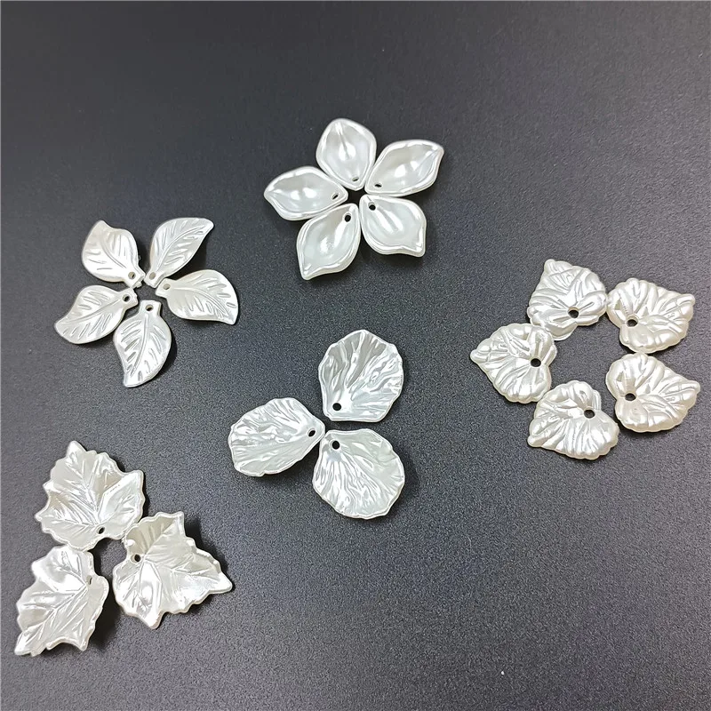 20pcs Leaf Shaped White ABS Pearl Beads Handmade Crafts Loose Beads Jewelry Accessories For DIY  Hair Jewelry Earrings Pendant