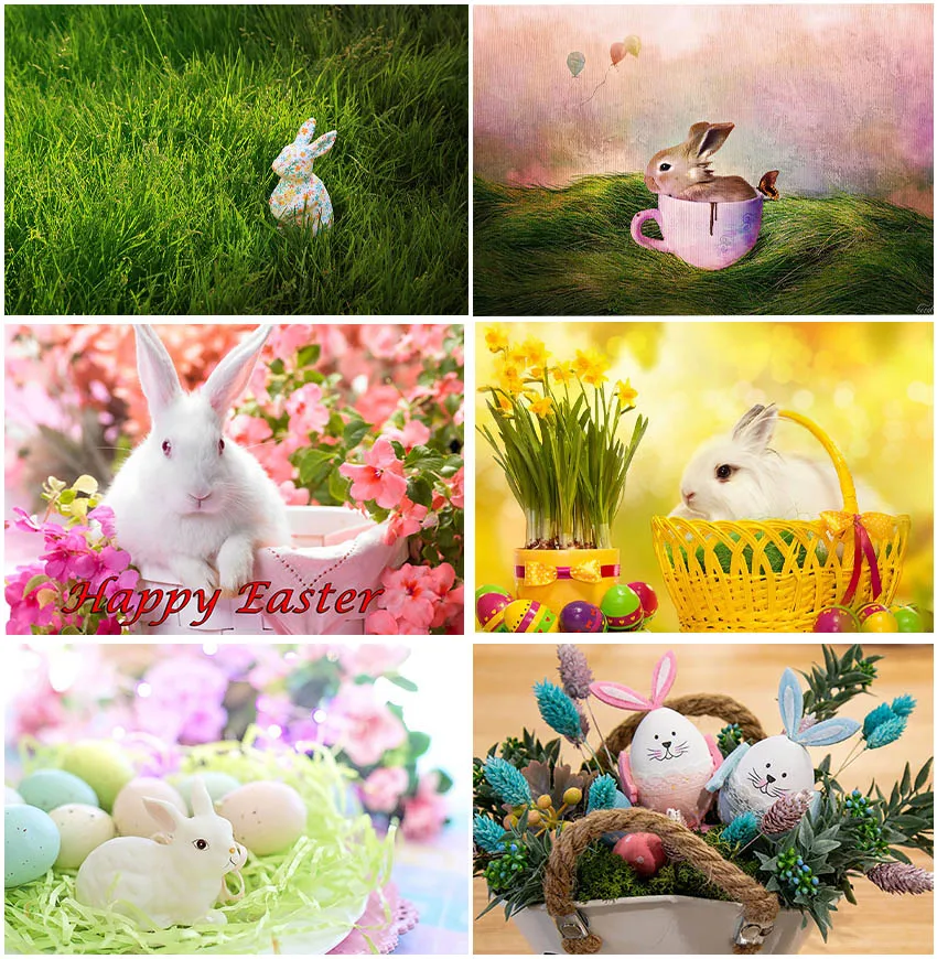 Easter Green Grass Bunny Rabbit Cute Spring Backdrops Flowers Floral Natural Photography Children Portrait Backgrounds Banner