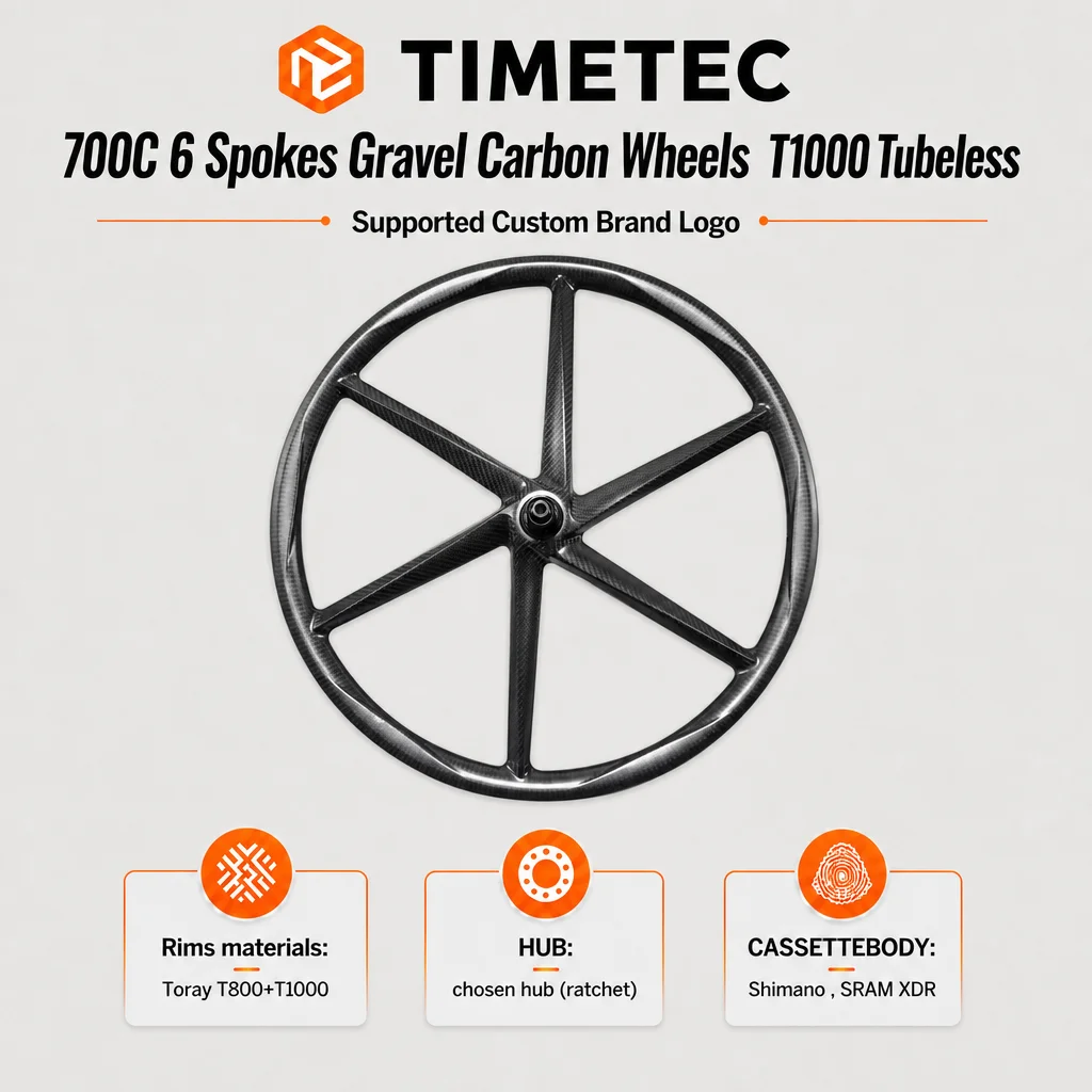 700C 6 Spokes Gravel Carbon Wheels Ultra Light Toray T1000 Tubeless 24mm Inner Width 30mm Profile  XDR HG Centerlock