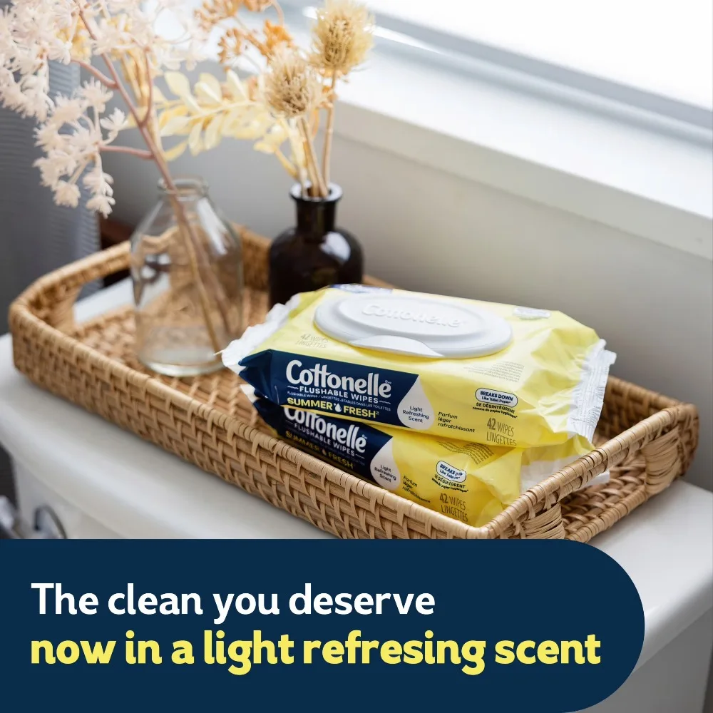 Summer Fresh Scented Flushable Wipes, 2 Pack Big Discount, Great Offer on Eco-Friendly Moist Towelettes for Personal Hygiene, Travel & Baby Care, Cost Effective & Bulk Value