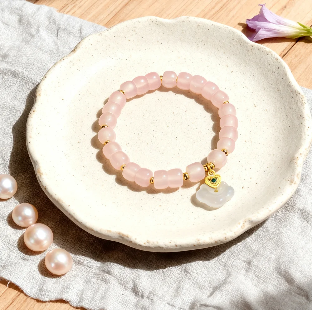 

Jewelry Bracelet Fashion Pink Chalcedony Barrel Bead Auspicious Cloud Women's Bracelets Handmade Natural Healing Luck