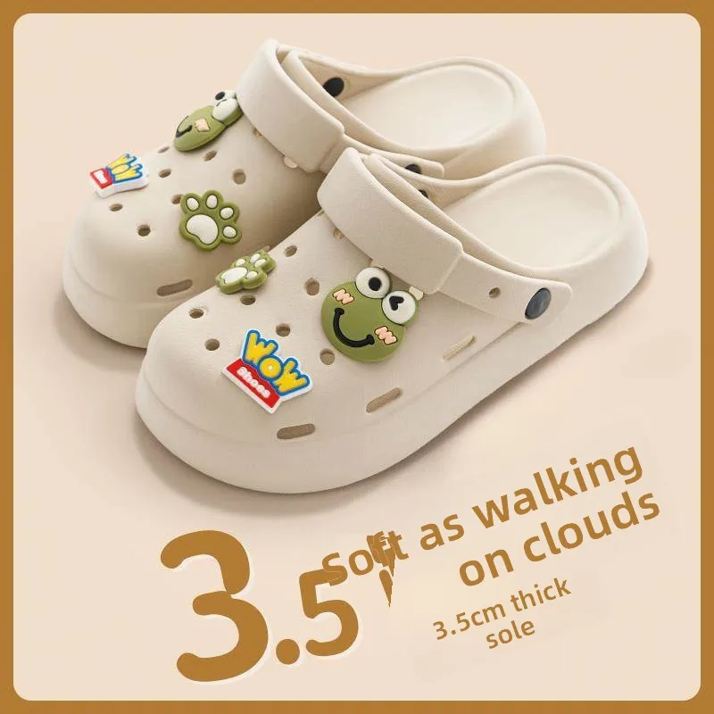 

2025 New Hole Hole Shoes Women Cute Thick Bottom Slip-On Summer Outdoor Beach Sandals Luxury Hair Casual Slippers