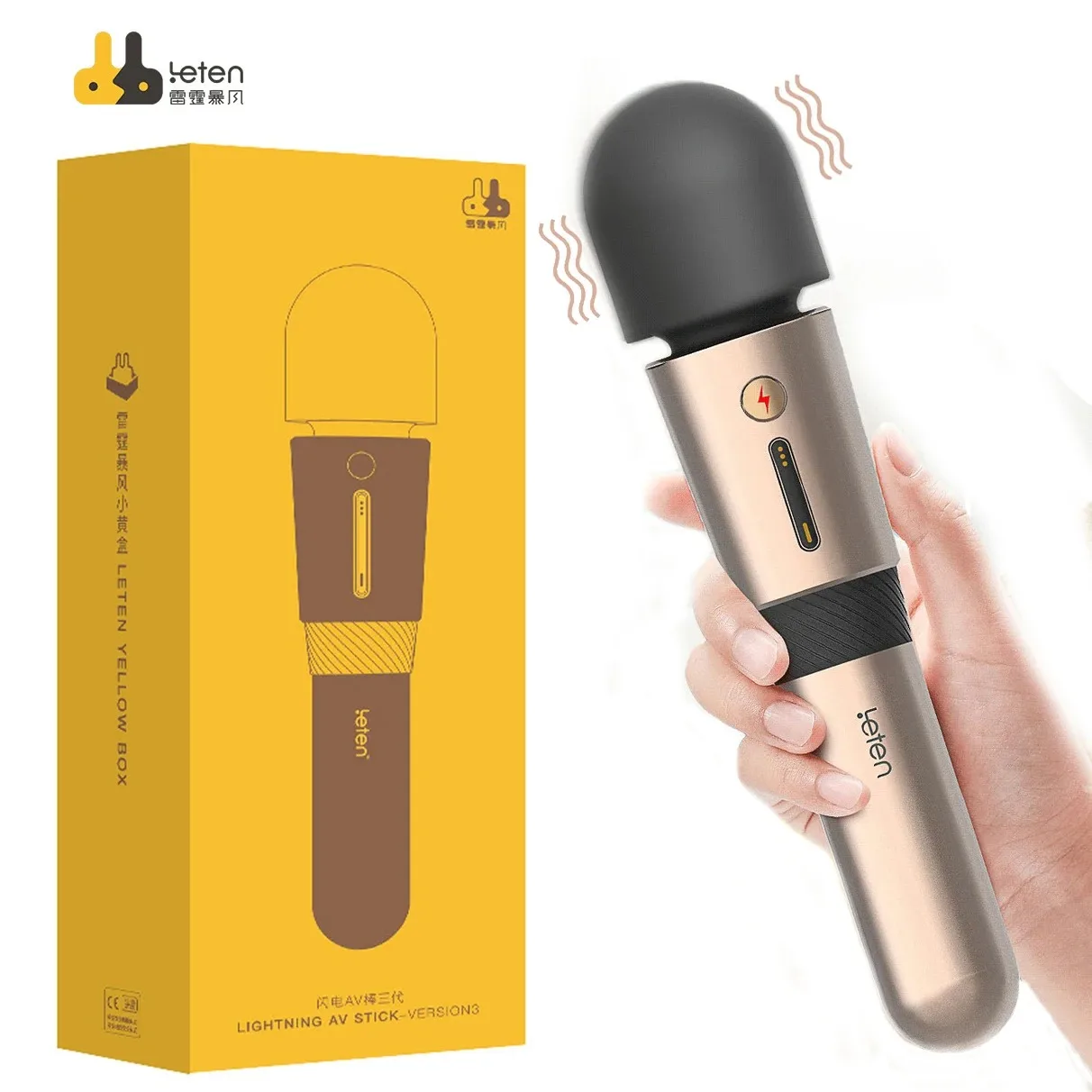 Leten Lightning AV Wand III Super Motor Intense Vibration Big Head Smart Heating Female Vibrator Ergonomic G Spot Stimulator