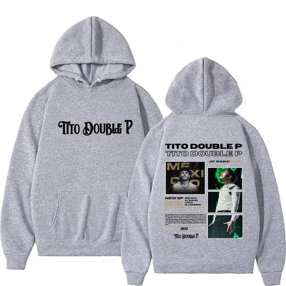 Tito Double P Ay Mama Tour 2025 نمط الخريف الشتاء الرجال النساء الهيب هوب Harajuku عادية المتضخم القطن الخالص تيشرت رياضي