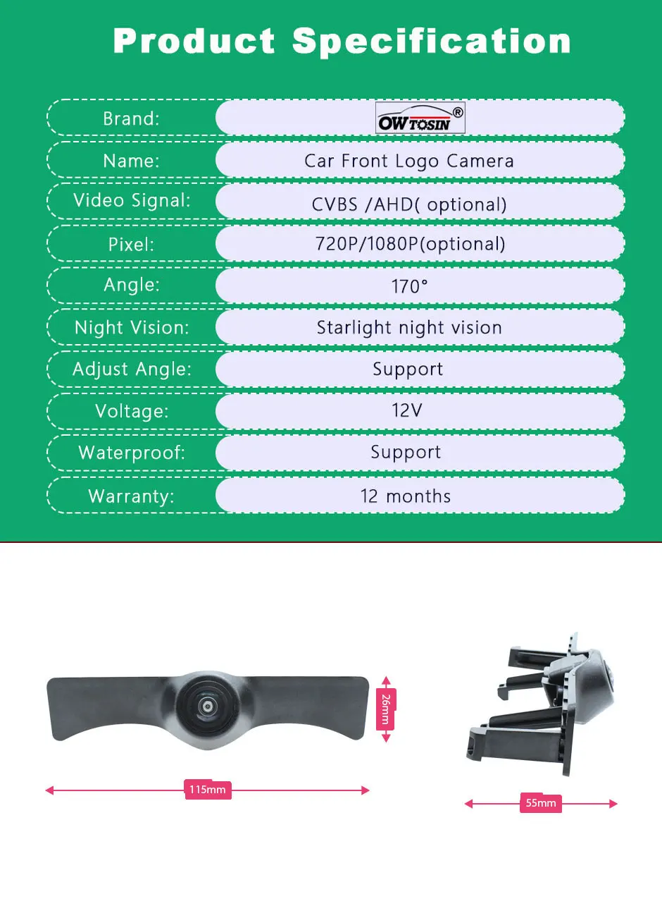 170° AHD 1080P Fisheye Lens Vehicle Car Camera For Audi A3 S3 RS3 8V Facelift 2016 2017 2018 2019 2020 Front Logo View Camera