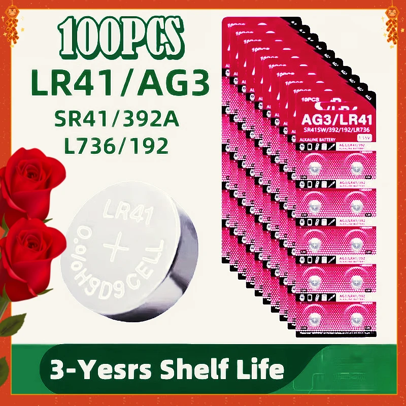 

100PCS 1.5V AG3 LR41High Performance SR41 392 192 Round Cell Coin Alkaline Battery L736 384 SR41SW CX41 For Watch Toys Clock