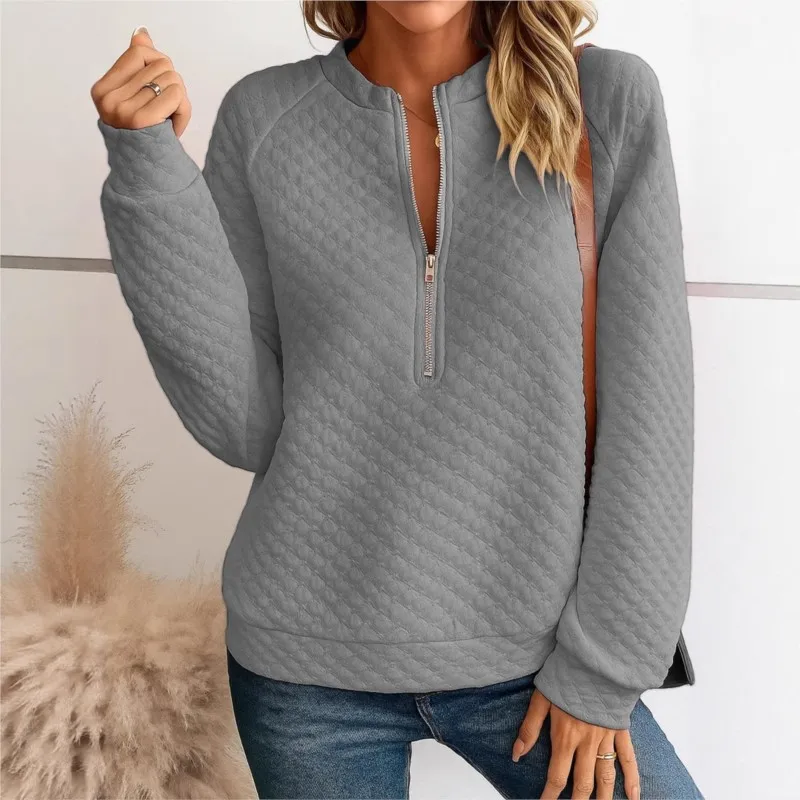 Pullover con mezza cerniera a maniche lunghe 2025 Nuovo abbigliamento autunnale Donna Felpe casual in tinta unita stile semplice Donna Streetwear
