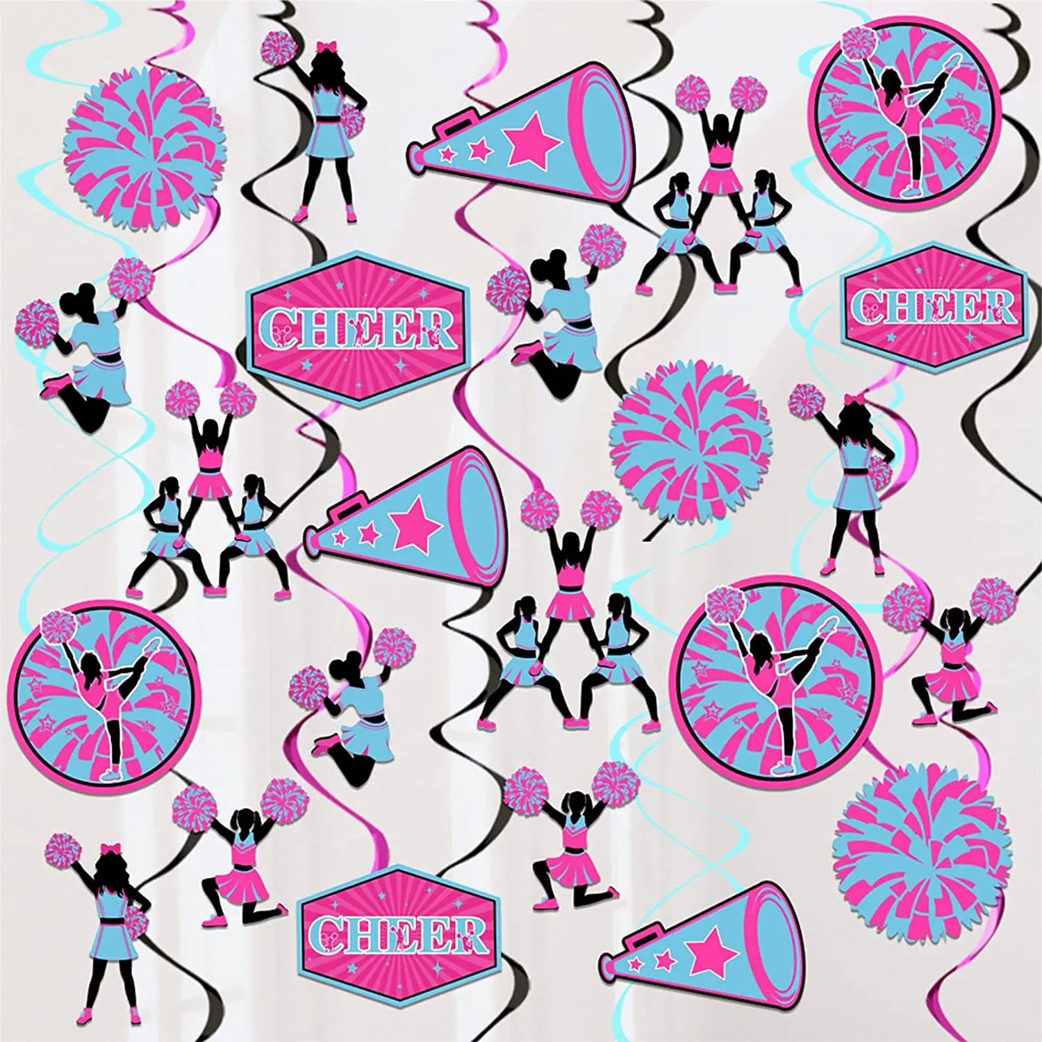 24 Pieces Cheerleading Hanging Swirls Hot Pink Blue Cheerleading Themed Party Decorations for Girl Cheerleader Ceiling Streamers