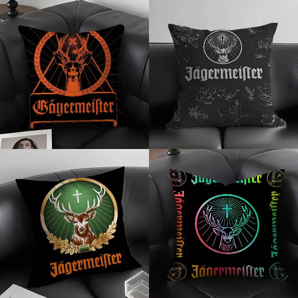 

Fashion Logo J-JaegeemrmeisterS Pillow Case Soft Plush Fabric Double Sided Print Decorative Home Living Room Gift Cushion