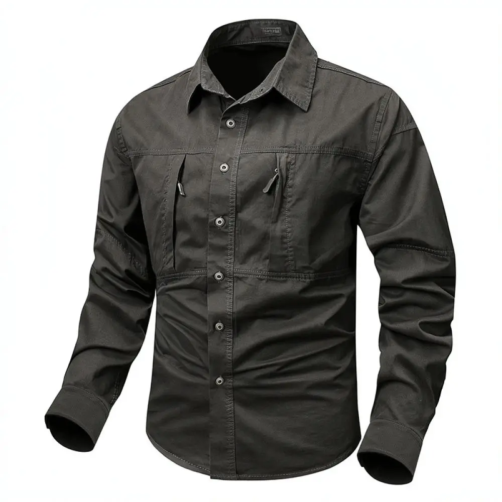Mens Summer Casual Shirt Short Sleeve Cotton Tops Loose Fit Breathable Quick Dry Outdoor Multi Pocket Cargo Workwear
