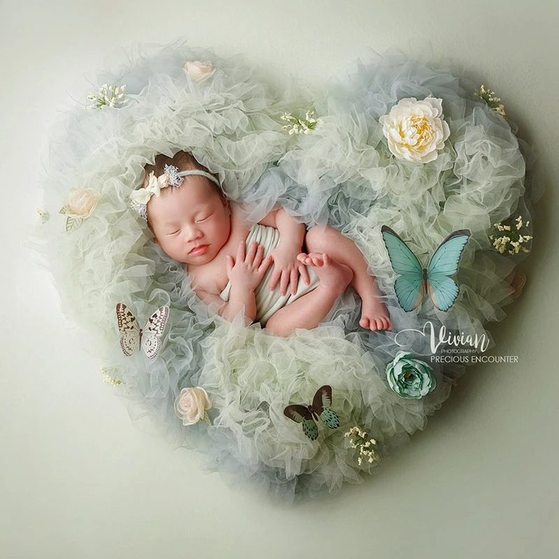 Newborn Photography Props Fairy Forest Butterfly Florals Backdrop Theme Set Color Mesh Backdrop with Headband Decor Photoshoot