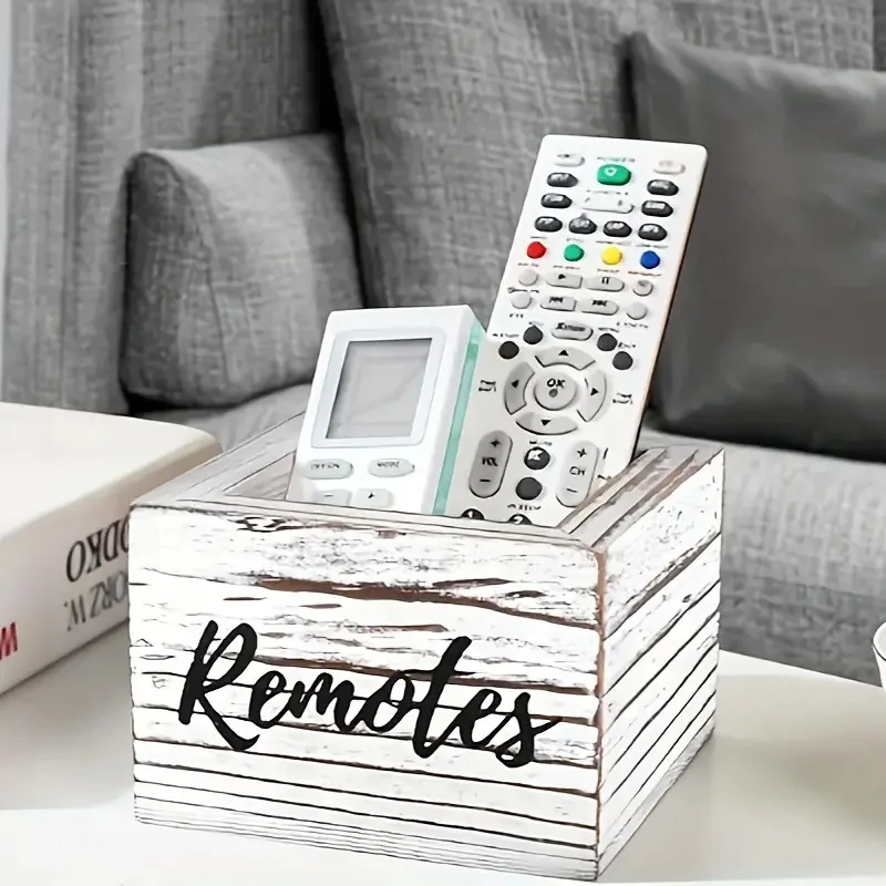 

Wooden Square Remote Control Storage Box – Simple Uncovered Desktop Organizer for Bedroom & Home