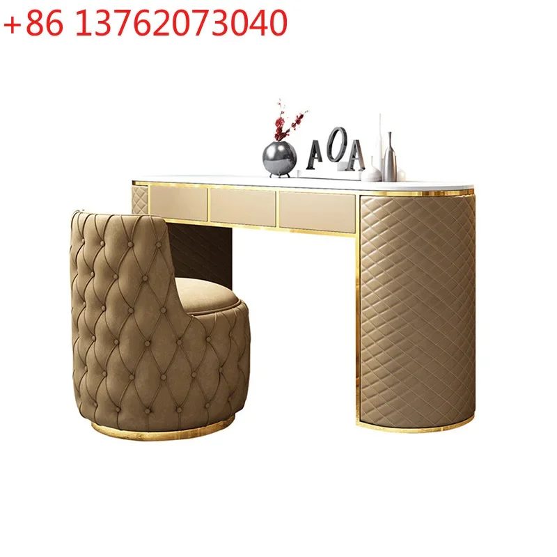 

Скандинавский светлый роскошный комод для спальни с натуральной мраморной столешницей, интегрированный с тумбой для хранения и туалетным столиком.