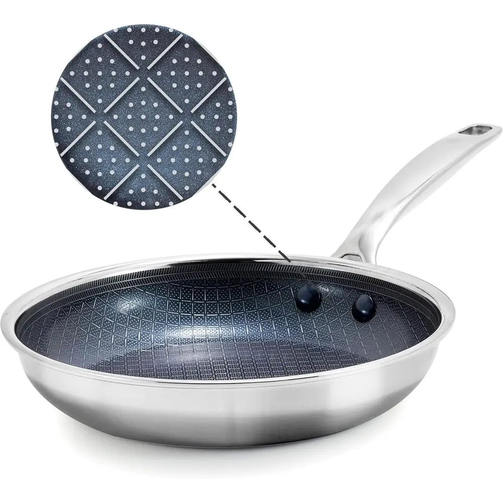 

Hybrid Nonstick Stainless Steel 10 Frying Pan, Diamond Surface Skillet, Dishwasher Safe, Stay-Cool Handle, Induction, All Cookto
