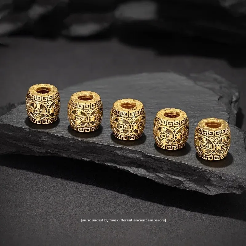 Five Emperors Coin Barrel Beads Transfer Beads Antique Gold Chinese Cool Black Lucky Copper Coin Passepartout DIY Accessories