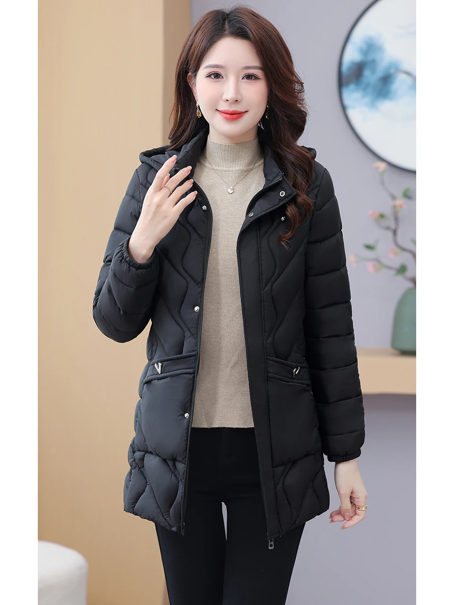 

Street Sle Thiened Long Cotton Jaet Women's Loose Fit Bread Clothes Faionable All-Match Winter Coat Detachable Hood