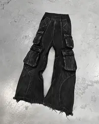 2024 New Gothic Retro Jeans for Men Wide Leg Straight Black Y2k Baggy Jeans Harajuku Hip Hop High Waist Denim Pants Streetwear