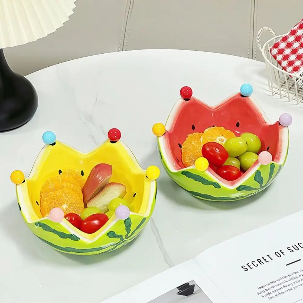 

Ceramic Watermelon Shape Fruit Plate Cute Large Capacity Fruit Fork Dish with Forks Storage Plate Food Picks