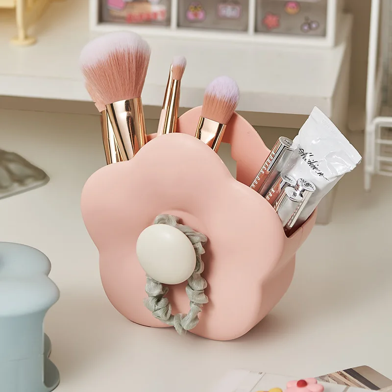 Cute Flower Makeup Brush Storage Box Wall-Mounted for Home Bathroom Dressing Table Desktop Comb and Toothbrush Cartoon Storage
