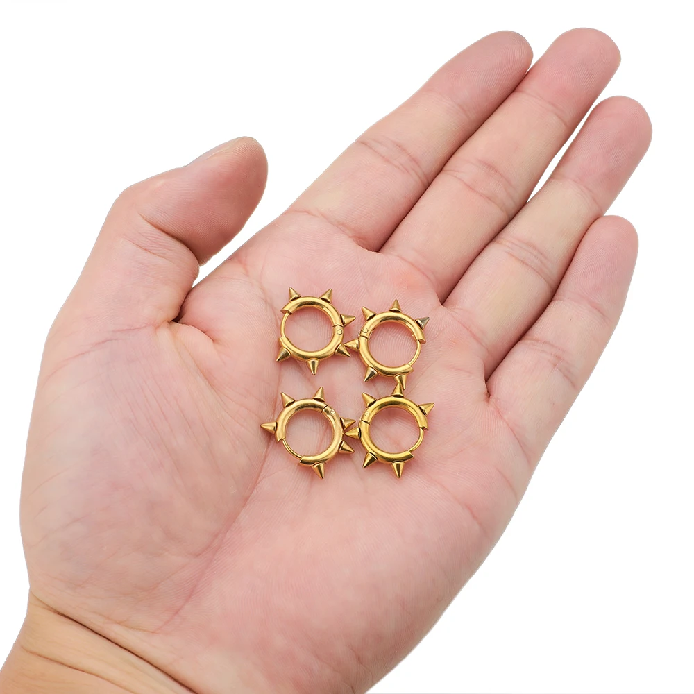 10pcs PVD Gold Color Stainless Steel 2.5mm Wire Cone Hoop Earrings Men Punk Hiphop Bijoux Gift Fashion Jewelry Huggie Wholesale