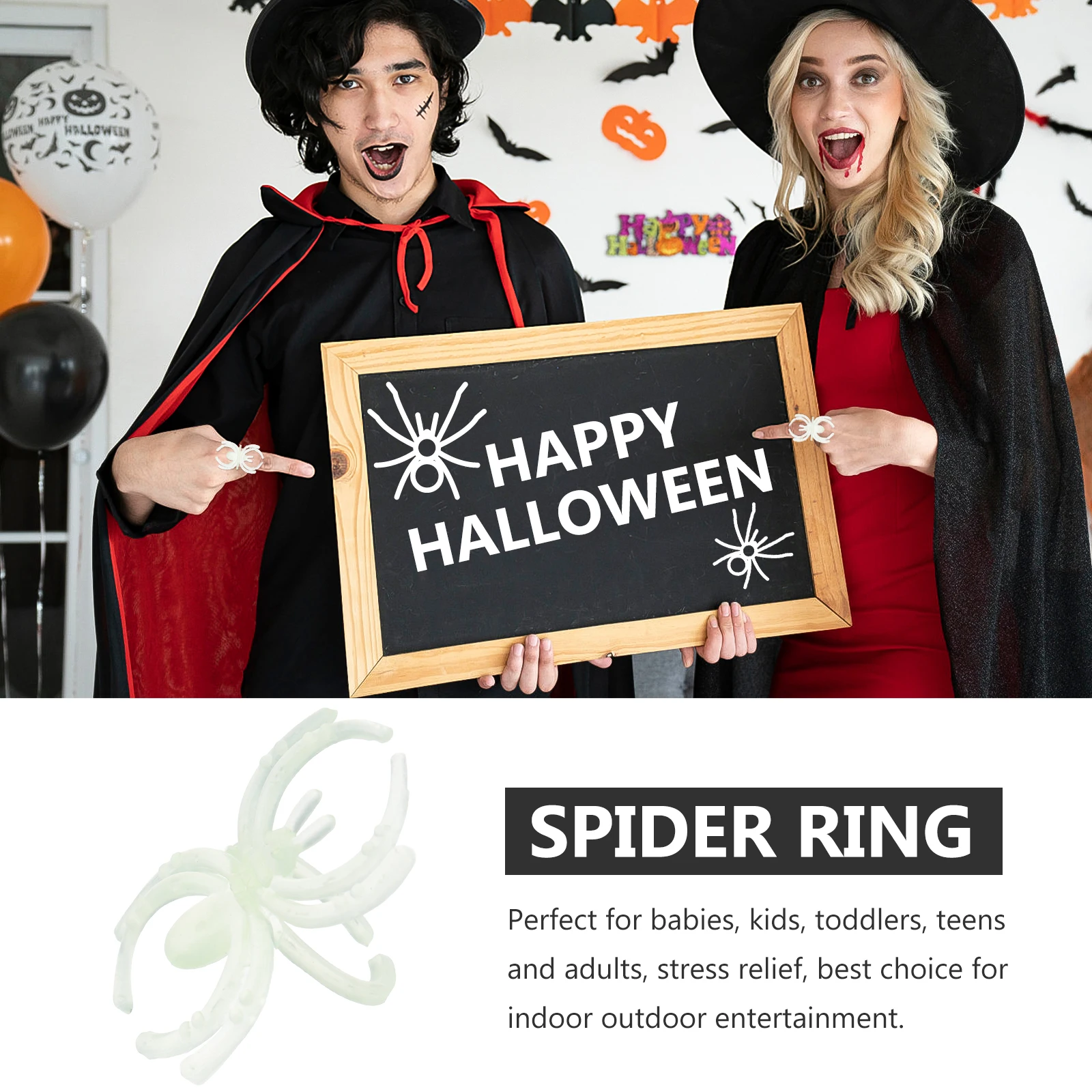144pcs Spider Finger Ring Halloween Plastic Ring For Kids Adults Party Ghost Costume Rave Decoration Stress Relief