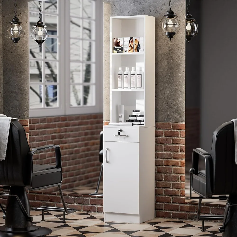 

Wall Mount Salon Stations for Hair Stylist, Hair Salon Storage Cabinet, Beauty Barber Station with Lockable Drawer, Shelves