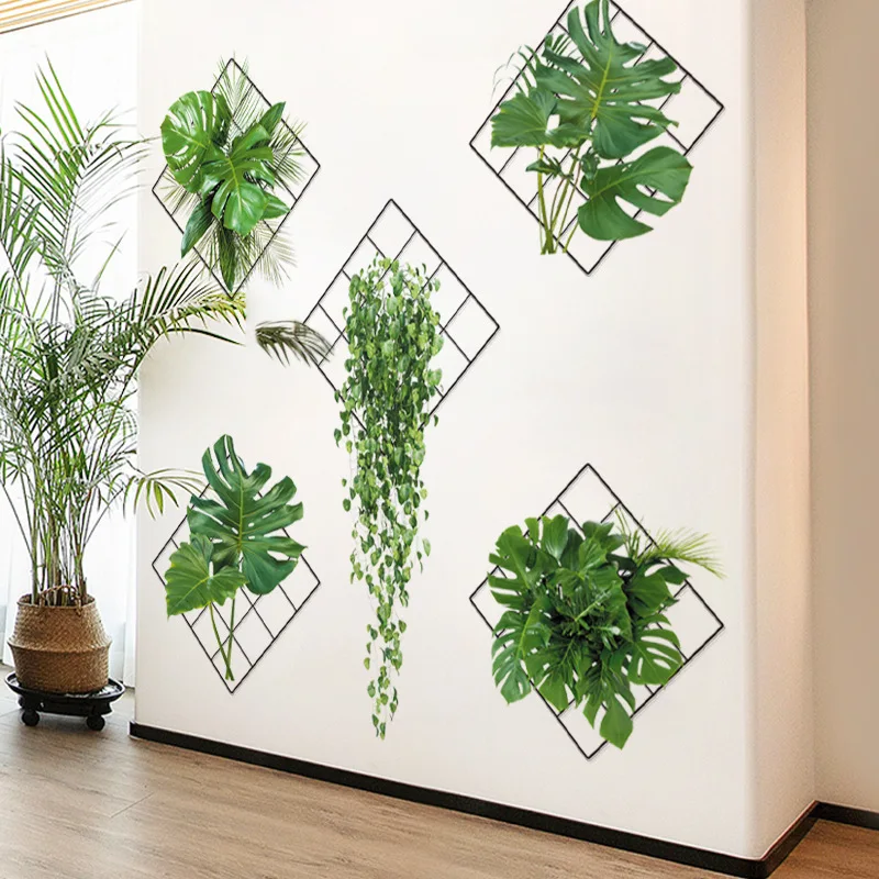 6pcs 3D Vinyl Bonsai Wall Stickers Tropical Green Plant Rose Tulip Wallpaper Modern Tile Wall Sticker Mural for Home Room Decor