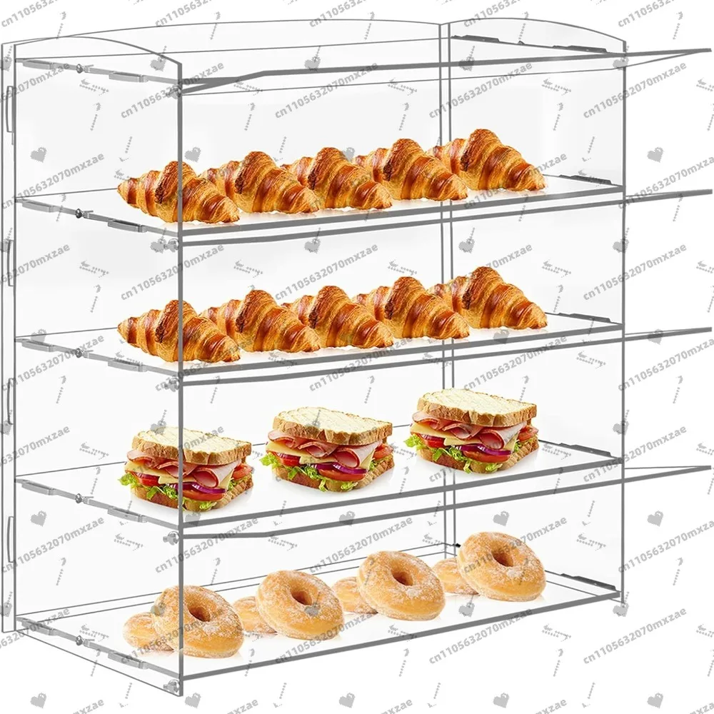 

Clear Acrylic Display Case 4 Layer, Commercial Countertop Pastry Stand for Donut Cookie Bakery Dessert