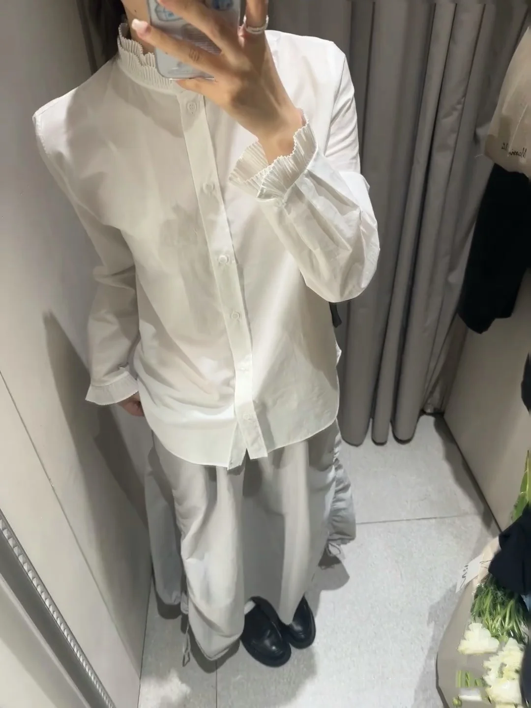 Spring Summer New Arrival Women's Commute Sle Loose Fit Pure Color Cotton Blend Decorative irt Top Korean Version Long Sl...