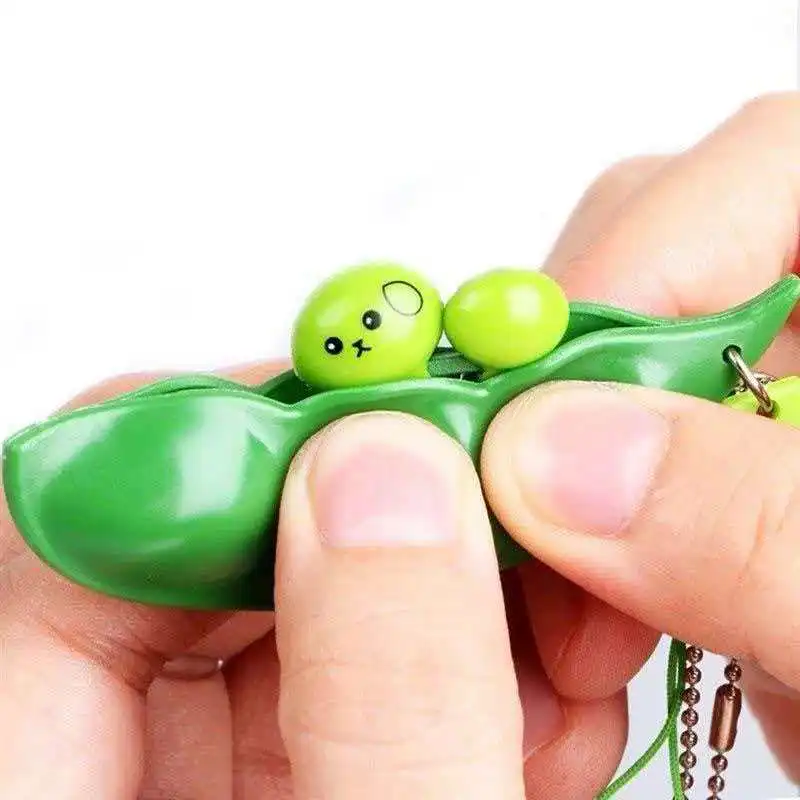 2PCS Squeeze Bean Keychain Fidget Pea Sensory Anxiety and Stress Relief Toys Gifts for Teenager Boys Girls Kids Adults