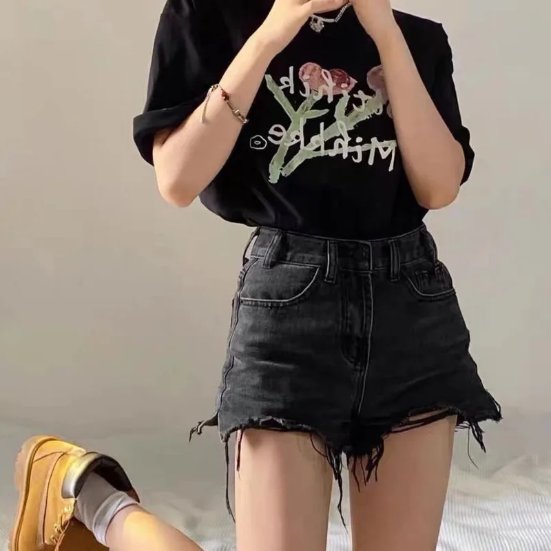 

Black Summer High Waisted A-line Spicy Girl Denim Shorts Women's Oversized Loose And Slimming Wide Leg Hot Pants Fashion