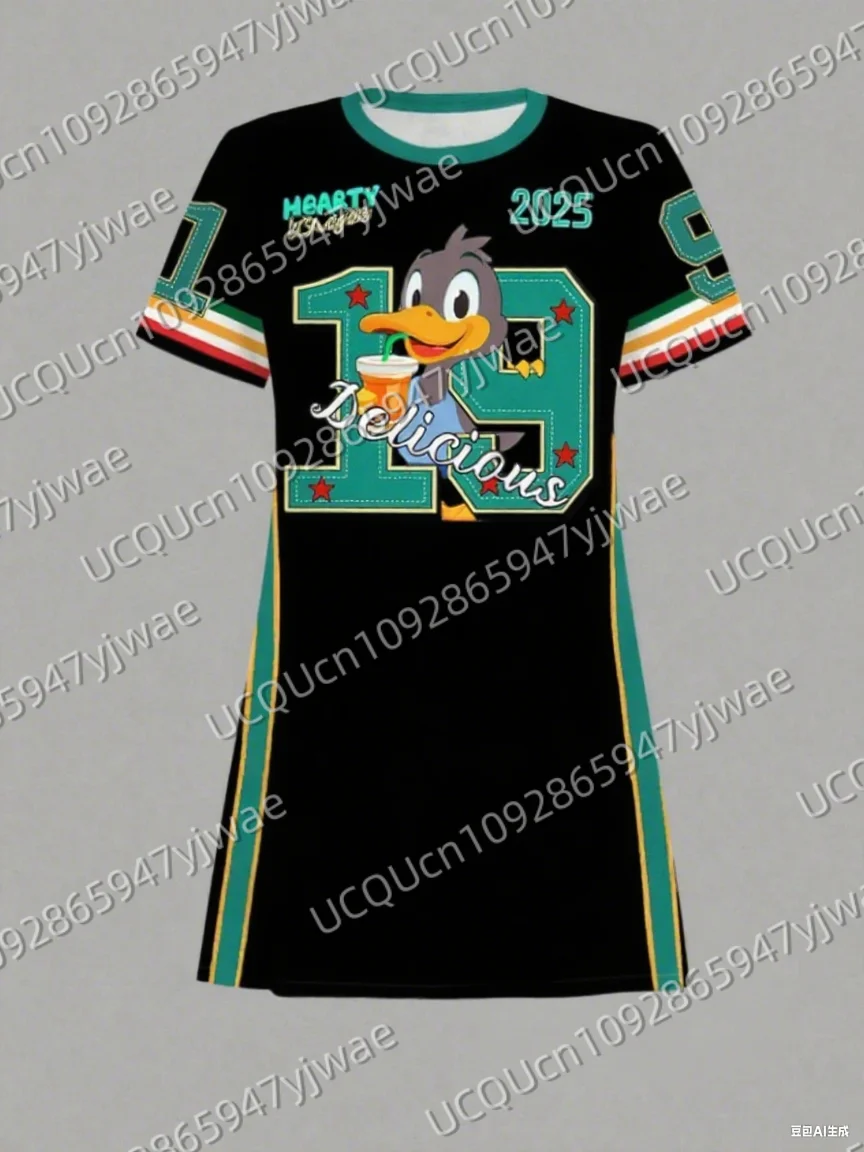 Letnia damska sukienka T-Shirt Plus Size Casual Cartoon Duck Printed O-Neck Lady Short Sleeve Pullover Dresses Women Clothing