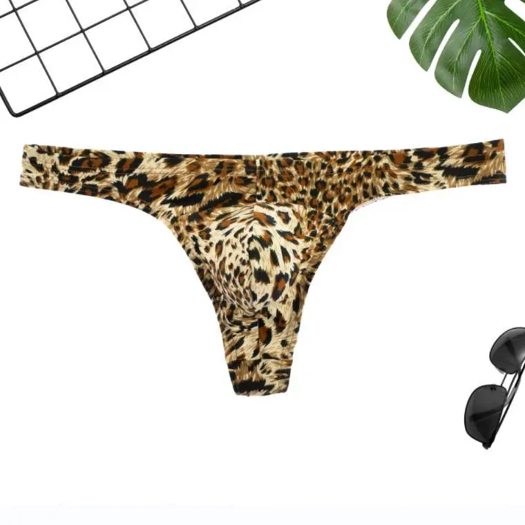 

Men Sexy Underwear Gay Erotic Leopard Print Thong Male Low Waist U Convex Pouch G-string Cotton Breathable Comfort Sissy Panties