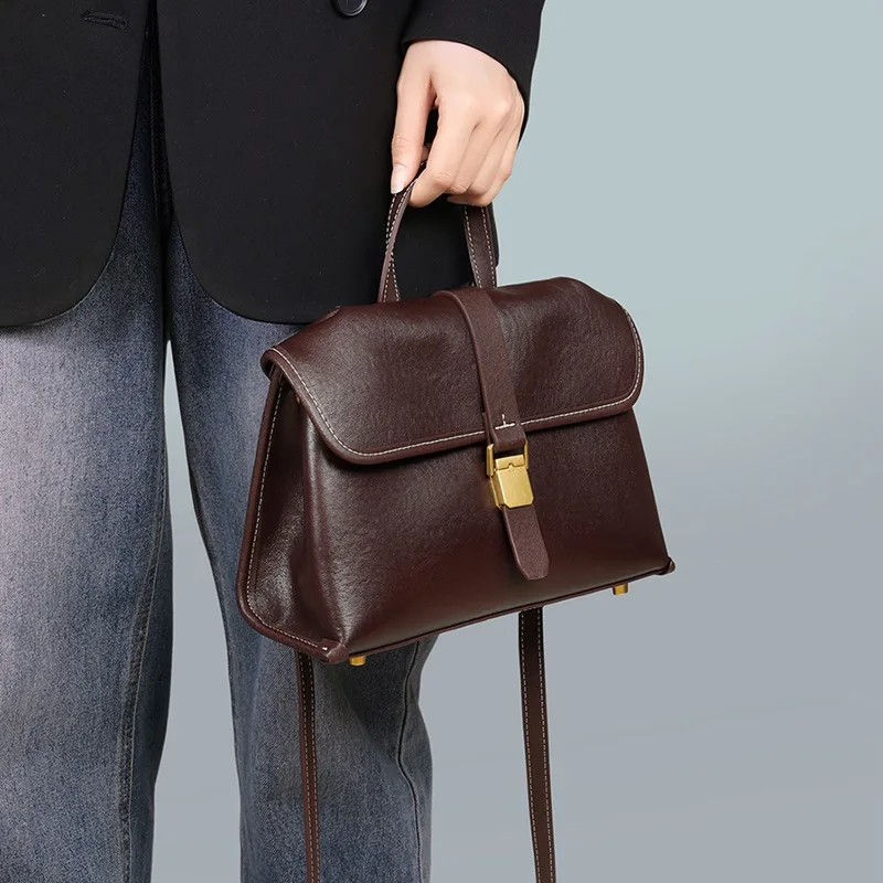 

New Leather Women's Bag Autumn And Winter Retro Fashion Handbag Bag Light Luxury Senior Sense Of Handbag Popular Shoulder Bag