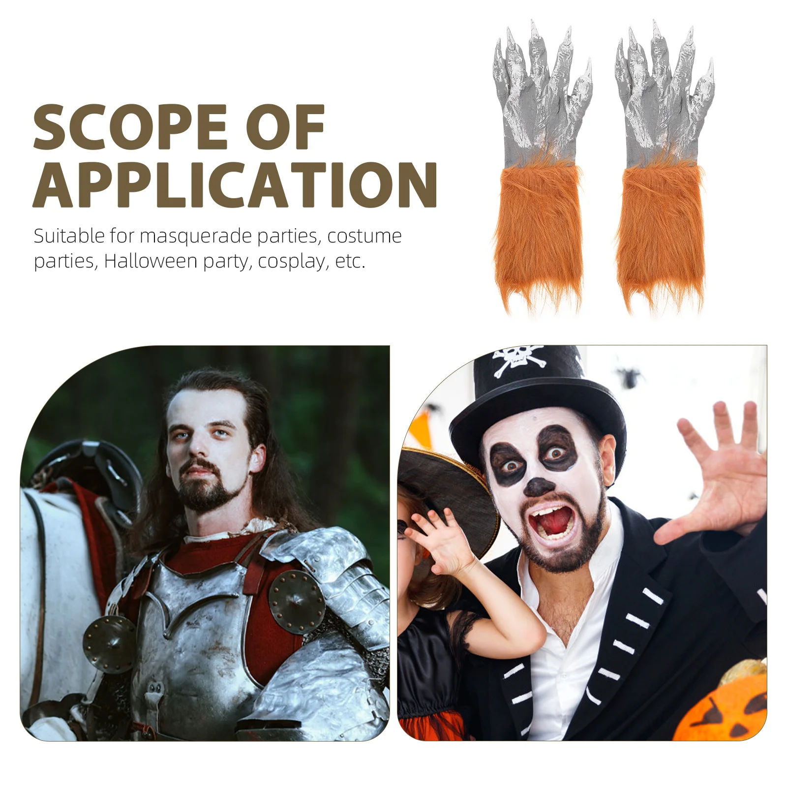 1 paire de gants effrayant, accessoire de Costume d'halloween pour enfants et adultes, mains de loup en fourrure sanglante réaliste, accessoires de fête poilus