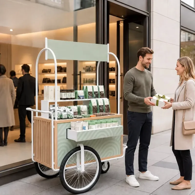 Custom Commercial Mobile Retail Display Cart Foldable Metal Shelves Telescopic Design Wheels for Brand Promotion Shop Sales