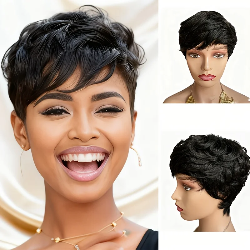 

Женский короткий черный парик из синтетического волокна, полностью закрывающий голову, удобный и стильный для повседневной носки. Короткий парик, парик для особых случаев, гладкий парик