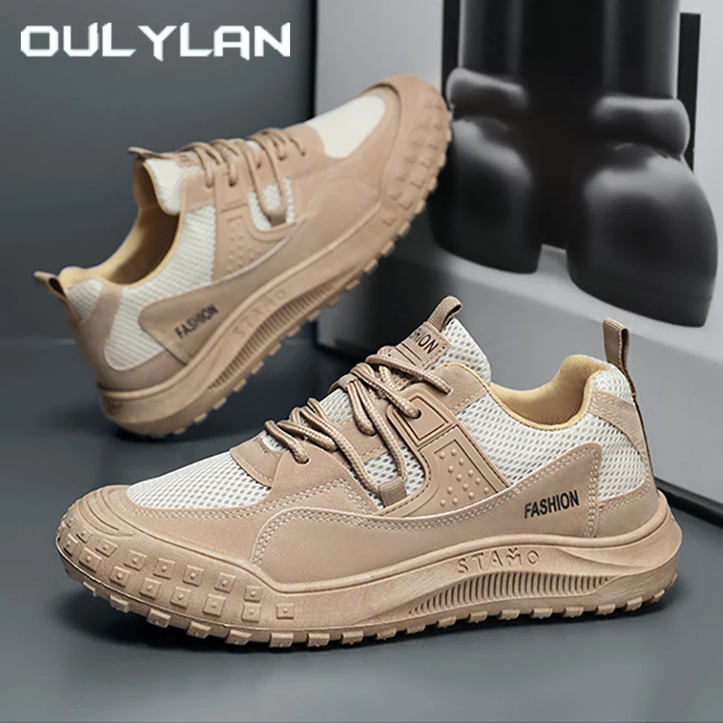 

Oulylan Casual Breathable Mesh Hiking Shoes Men Thick Soled Climbing Footwear Summer Outdoor Pure Color Anti Slip Sneaker