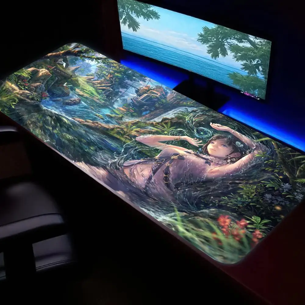

HYBXAXC Fantasy Forest Anime Girl Mouse Pad Large Gaming Desk Mat Colorful Non-slip Rubber Mousepad