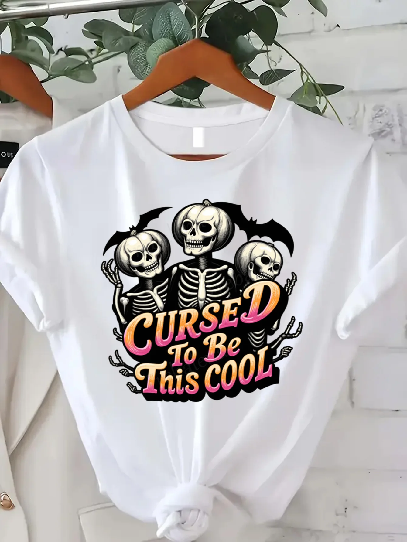 

Round Neck T-shirt Cursed to Be This Cool Halloween Skeleton T-Shirt for Women Plus Size Short Sleeve Tee Fashion Casual Top