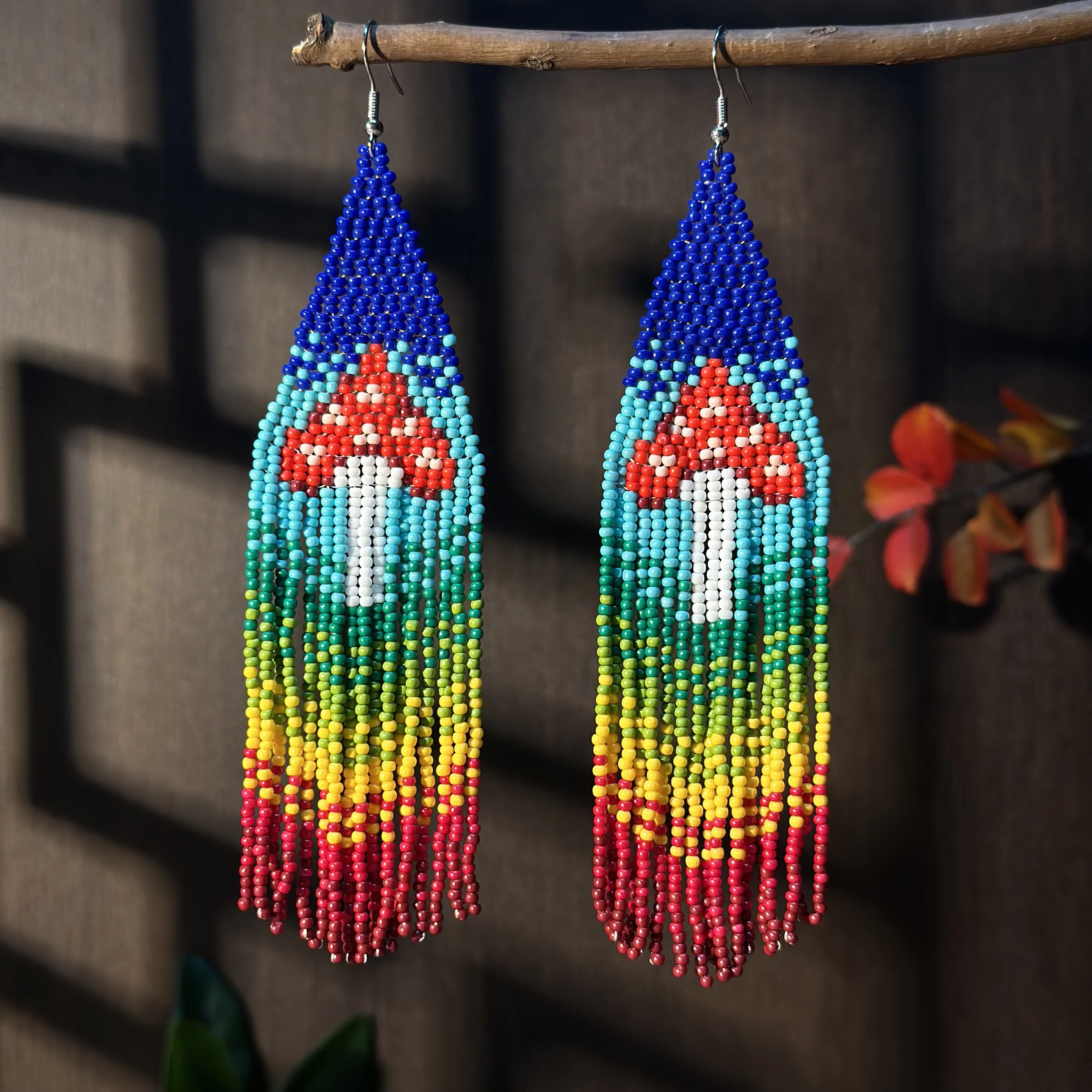 Bohemian style color mushroom extra long tassel earrings Christmas decorations Christmas gifts Valentine\'s Day gifts