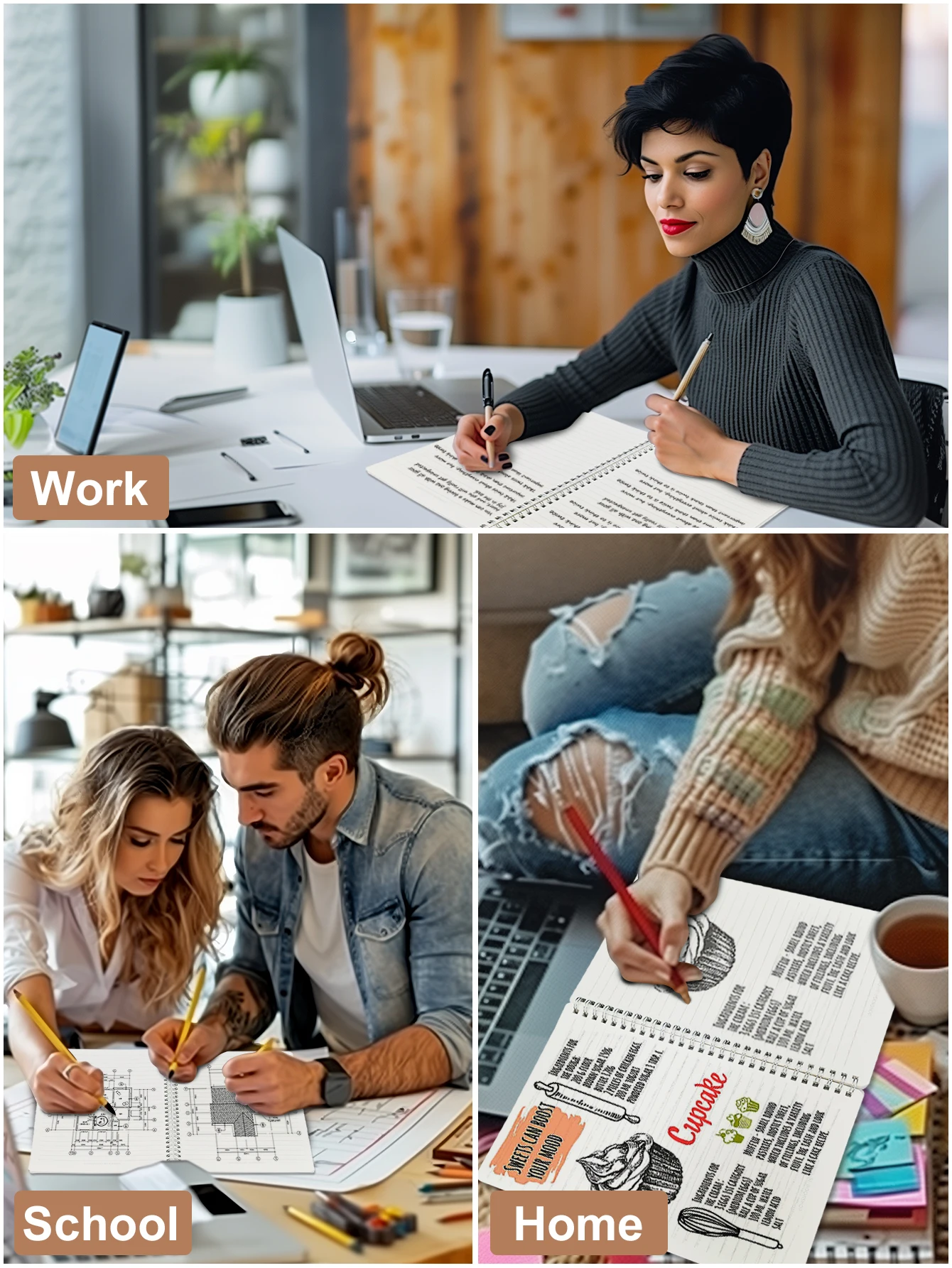 College Transparent Hardcover Spiral Notebooks,140 pages (70 sheets) Horizontal Line Inset for Travel, School and Home