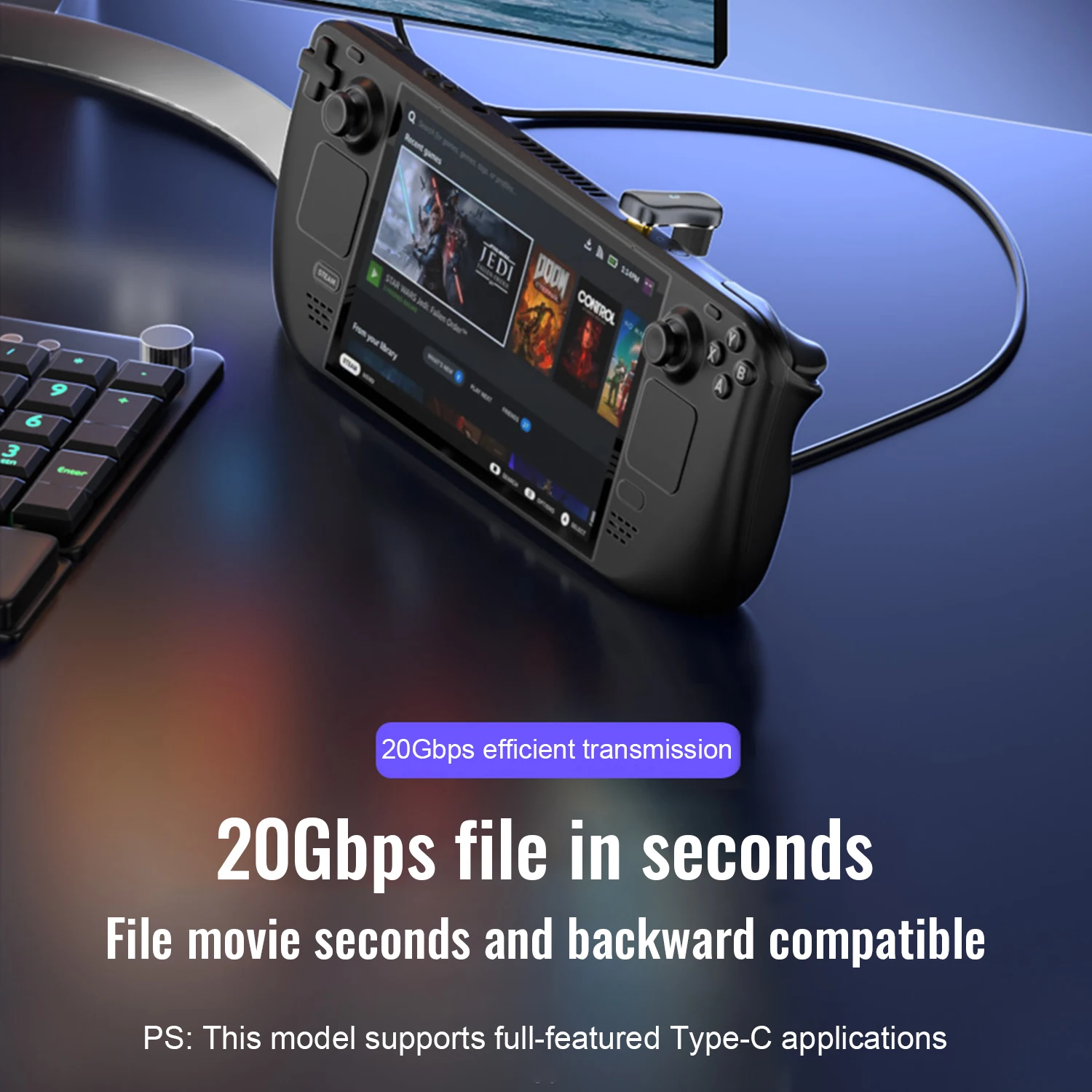 180 Degree U-shaped 140W Type C to Type C 20Gbps Type C to USB-A OTG 10Gbps 4K Tablet USB-C Charging Converter for STEAM DECK