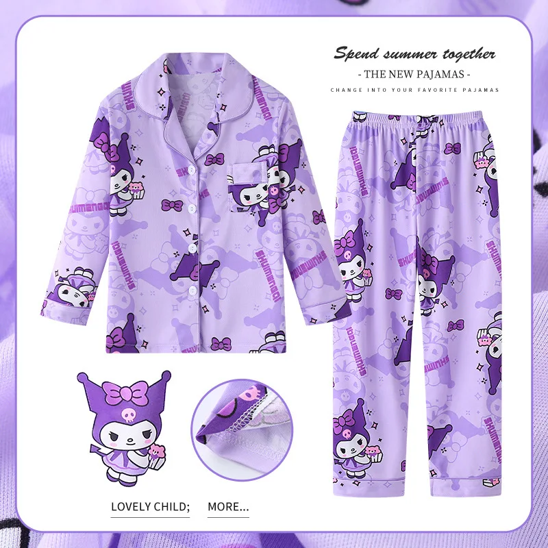 Sanrio Cinnamoroll Children\'s Sets Long Sleeves Printed Cartoon Two Piece Lapel Pajamas Comfortable Casual  Daily  Autumn Winter