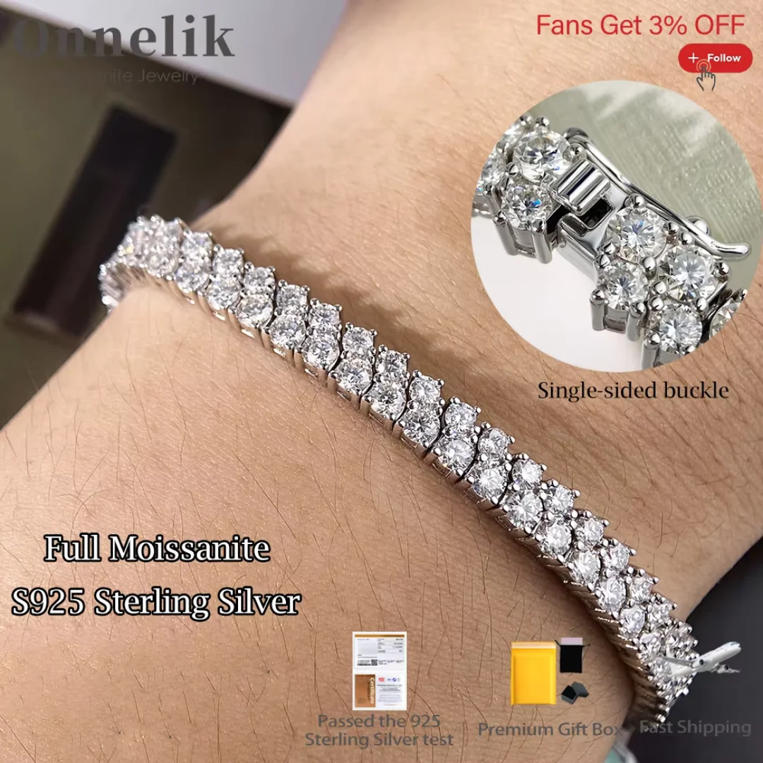 

Onnelik Full 3mm D Color Moissanite Diamond Double Layer Tennis Bracelet for Woman Man Gift S925 Sterling Sliver Fine Jewelry