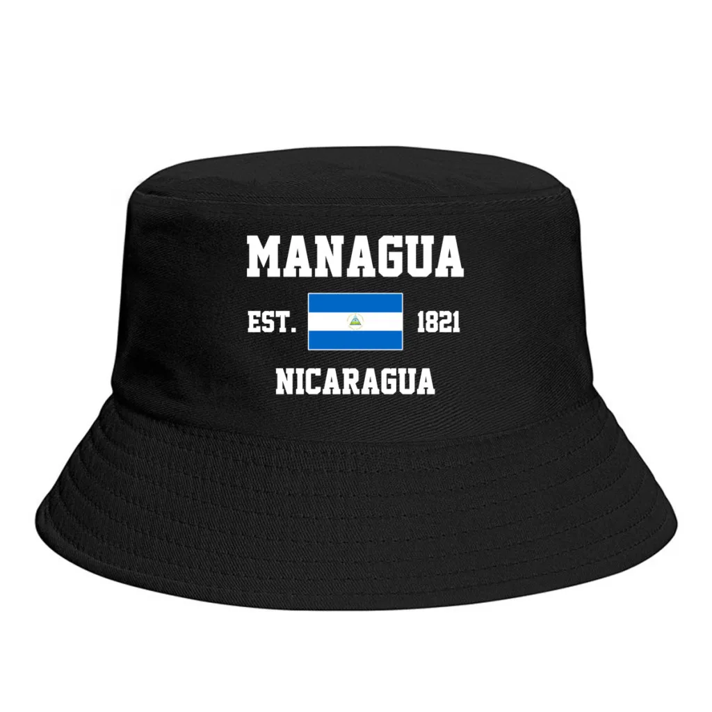 Bucket Hats  Nicaragua EST.1821 Managua Emblem Flag Sun Shade Cool Outdoor Summer Fisherman Caps Fishing Hat